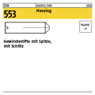 100 Stück, DIN 553 Messing Gewindestifte mit Kegelkuppe, mit Schlitz - Abmessung: M 4 x 6