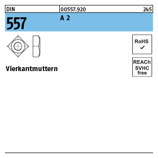 100 Stück, DIN 557 A 2 Vierkantmuttern - Abmessung: M 6