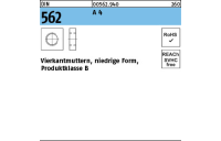 100 Stück, DIN 562 A 4 Vierkantmuttern, niedrige Form, Produktklasse B - Abmessung: M 4