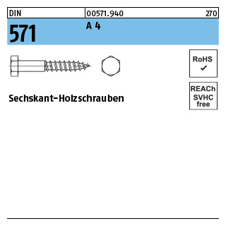 200 Stück, DIN 571 A 4 Sechskant-Holzschrauben - Abmessung: 5 x 30