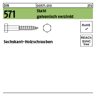 200 Stück, DIN 571 Stahl galvanisch verzinkt Sechskant-Holzschrauben - Abmessung: 5 x 35