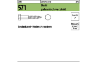 200 Stück, DIN 571 Stahl galvanisch verzinkt Sechskant-Holzschrauben - Abmessung: 5 x 40