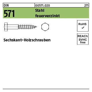 200 Stück, DIN 571 Stahl feuerverzinkt Sechskant-Holzschrauben - Abmessung: 6 x 35