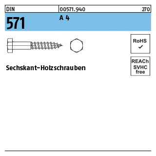50 Stück, DIN 571 A 4 Sechskant-Holzschrauben - Abmessung: 12 x 80
