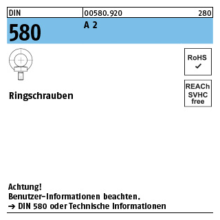 DIN 580 A 2 Ringschrauben - Abmessung: M 10, Inhalt: 10 Stück