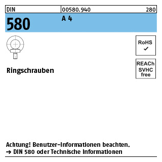 1 Stück, DIN 580 A 4 Ringschrauben - Abmessung: M 24