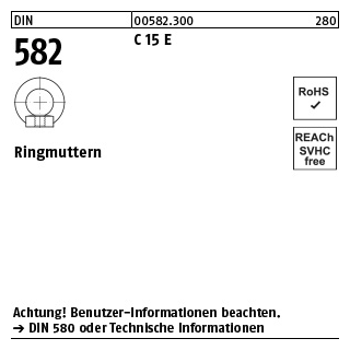 25 Stück, DIN 582 C 15 E Ringmuttern - Abmessung: M 6