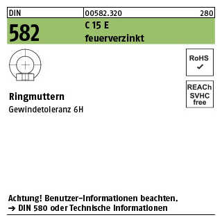 25 Stück, DIN 582 C 15 E feuerverzinkt Ringmuttern - Abmessung: M 10