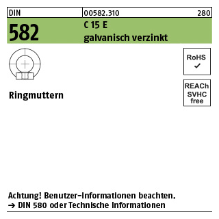 1 Stück, DIN 582 C 15 E galvanisch verzinkt Ringmuttern - Abmessung: M 48