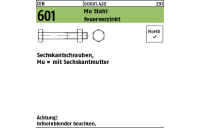 200 Stück, DIN 601 Mu Stahl feuerverzinkt Sechskantschrauben, mit Sechskantmutter - Abmessung: M 10 x 25