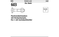 200 Stück, DIN 603 Mu Stahl Flachrundschrauben mit Vierkantansatz, mit Sechskantmutter - Abmessung: M 5 x 70