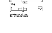 500 Stück, DIN 604 Mu Stahl Senkschrauben mit Nase, mit Sechskantmutter - Abmessung: M 6 x 25