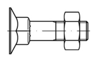 100 Stück, DIN 605 Mu Stahl Senkschrauben mit hohem Vierkantansatz, mit Sechskantmutter - Abmessung: M 10 x 35