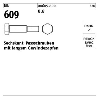 DIN 609 8.8 Sechskant-Passschrauben mit langem Gewindezapfen - Abmessung: M 30 x 160, Inhalt: 5 Stück
