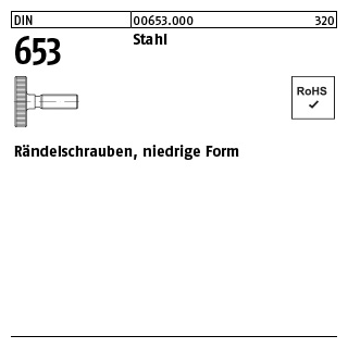 50 Stück, DIN 653 Stahl Rändelschrauben, niedrige Form - Abmessung: M 3 x 6