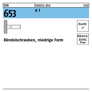 10 Stück, DIN 653 A 1 Rändelschrauben, niedrige Form - Abmessung: M 3 x 12