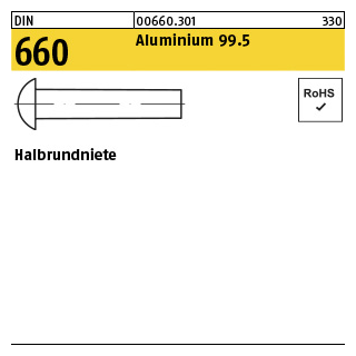 1000 Stück, DIN 660 Aluminium 99.5 Halbrundniete - Abmessung: 2 x 4