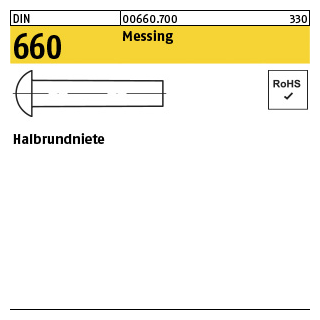 1000 Stück, DIN 660 Messing Halbrundniete - Abmessung: 2 x 4