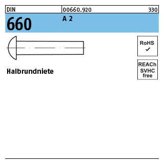 200 Stück, DIN 660 A 2 Halbrundniete - Abmessung: 2 x 5