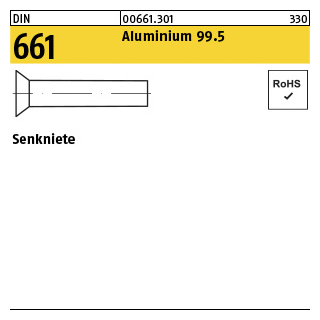 1000 Stück, DIN 661 Aluminium 99.5 Senkniete - Abmessung: 2 x 8