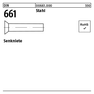 1000 Stück, DIN 661 Stahl Senkniete - Abmessung: 2,5 x 6