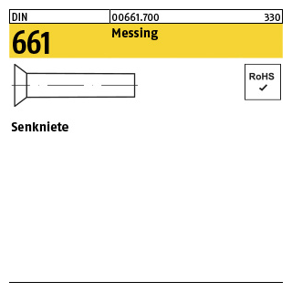 1000 Stück, DIN 661 Messing Senkniete - Abmessung: 3 x 6