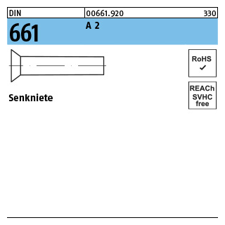 100 Stück, DIN 661 A 2 Senkniete - Abmessung: 4 x 8