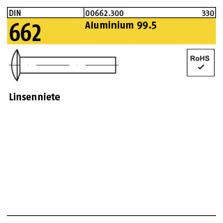 1000 Stück, DIN 662 Aluminium 99.5 Linsenniete - Abmessung: 3,5 x 8