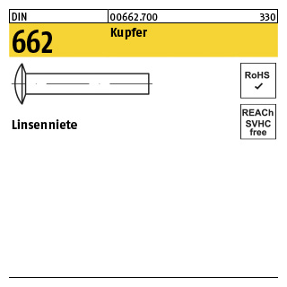 1000 Stück, DIN 662 Kupfer Linsenniete - Abmessung: 3,5 x 8