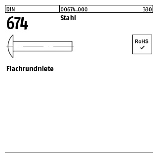 1000 Stück, DIN 674 Stahl Flachrundniete - Abmessung: 3 x 6