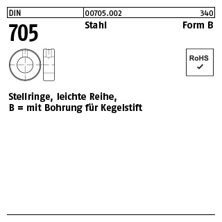 10 Stück, DIN 705 Stahl Form B Stellringe, leichte Reihe, mit Bohrung für Kegelstift - Abmessung: B 18 x 32 x14