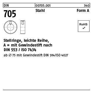 5 Stück, DIN 705 Stahl Form A Stellringe, leichte Reihe, mit Gewindestift DIN 553/ISO 7434 - Abmessung: A 34 x 50 x16