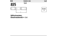 100 Stück, DIN 835 5.8 Stiftschrauben, Einschraubende = 2 d - Abmessung: M 6 x 16