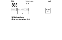 100 Stück, DIN 835 5.8 Stiftschrauben, Einschraubende = 2 d - Abmessung: M 8 x 70