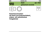 100 Stück, DIN 910 Stahl zyl.-Fein galvanisch verzinkt verschlussschrauben mit Bund und Außensechskant, schwer, m. zyl. Feingew. - Abmessung: M 10 x 1