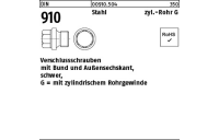 100 Stück, DIN 910 Stahl zyl.-Rohr G verschlussschrauben mit Bund und Außensechskant, schwer, m. zyl. Rohrgew. - Abmessung: G 1/8 A