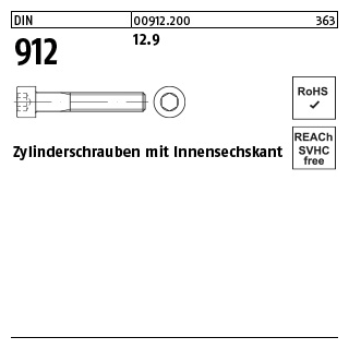 100 Stück, DIN 912 12.9 Zylinderschrauben mit Innensechskant - Abmessung: M 2 x 10