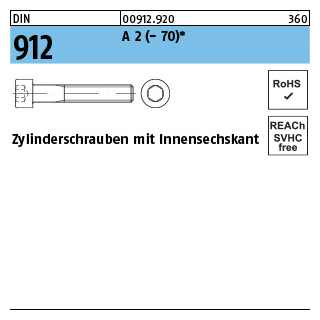 100 Stück, DIN 912 A 2 - 70 Zylinderschrauben mit Innensechskant - Abmessung: M 2,5 x 10*
