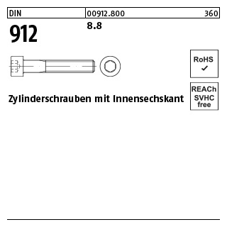 500 Stück, DIN 912 8.8 Zylinderschrauben mit Innensechskant - Abmessung: M 4 x 22