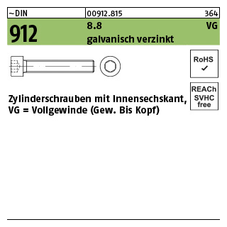 500 Stück, ~DIN 912 8.8 VG galvanisch verzinkt Zylinderschrauben mit Innensechskant, Vollgewinde (Gew. bis Kopf) - Abmessung: M 4 x 30