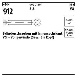 200 Stück, ~DIN 912 8.8 VG Zylinderschrauben mit Innensechskant, Vollgewinde (Gew. bis Kopf) - Abmessung: M 5 x 40