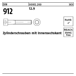 50 Stück, DIN 912 12.9 Zylinderschrauben mit Innensechskant - Abmessung: M 10 x 220