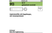 500 Stück, DIN 913 45 H galvanisch verzinkt Gewindestifte mit Kegelkuppe, mit Innensechskant - Abmessung: M 2 x 10