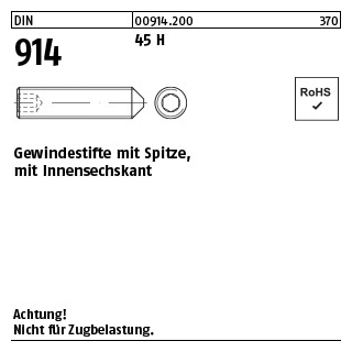 500 Stück, DIN 914 45 H Gewindestifte mit Spitze, mit Innensechskant - Abmessung: M 2 x 5