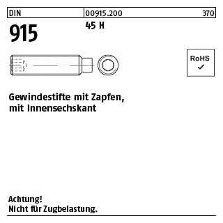 1000 Stück, DIN 915 45 H Gewindestifte mit Zapfen, mit Innensechskant - Abmessung: M 3 x 5