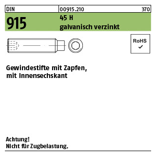 1000 Stück, DIN 915 45 H galvanisch verzinkt Gewindestifte mit Zapfen, mit Innensechskant - Abmessung: M 3 x 8