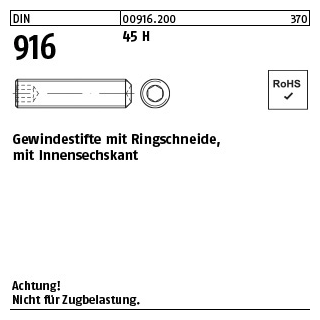 500 Stück, DIN 916 45 H Gewindestifte mit Ringschneide, mit Innensechskant - Abmessung: M 2,5 x 3