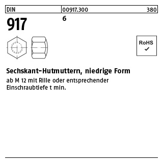 1000 Stück, DIN 917 6 Sechskant-Hutmuttern, niedrige Form - Abmessung: M 5