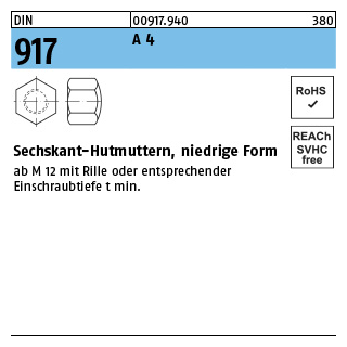 100 Stück, DIN 917 A 4 Sechskant-Hutmuttern, niedrige Form - Abmessung: M 5