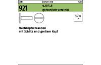 100 Stück, DIN 921 4.8/5.8 galvanisch verzinkt Flachkopfschrauben mit Schlitz und großem Kopf - Abmessung: M 3 x 6